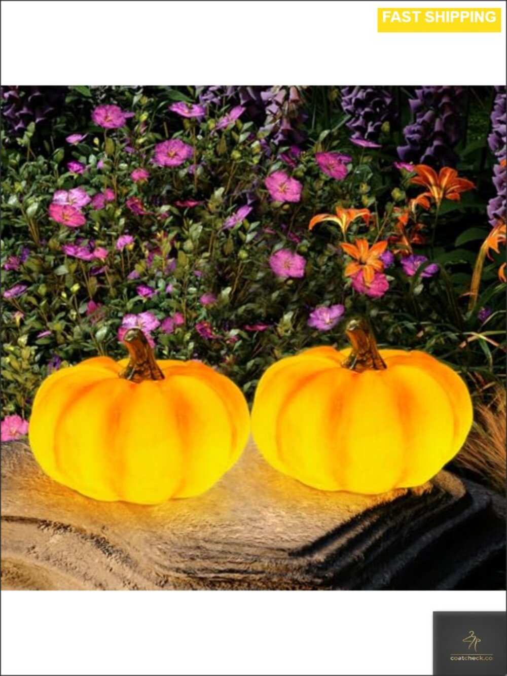 Solar Pumpkin Lights 2 Pack Waterproof Resin Garden Statues Outdoor Halloween